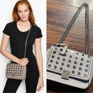 Victorias Secret Gray Studded Chain Medium Shoulder Bag